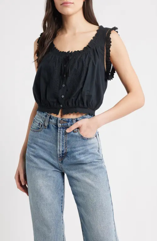 DÔEN Traveler Embroidered Crop Top in Black at Nordstrom, Size X-Large | Nordstrom