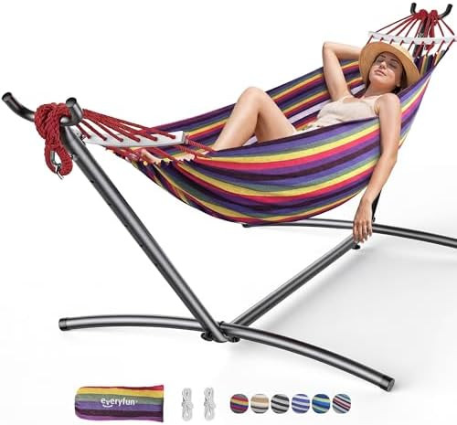 Everyfun Double Hammock with Stand, 2 Person Heavy Duty Hammock with Steel Stand, 600 lbs Capacit... | Amazon (US)