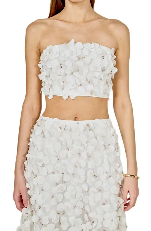 Endless Rose 3D Floral Crop Bandeau Top in Off White at Nordstrom, Size Small | Nordstrom