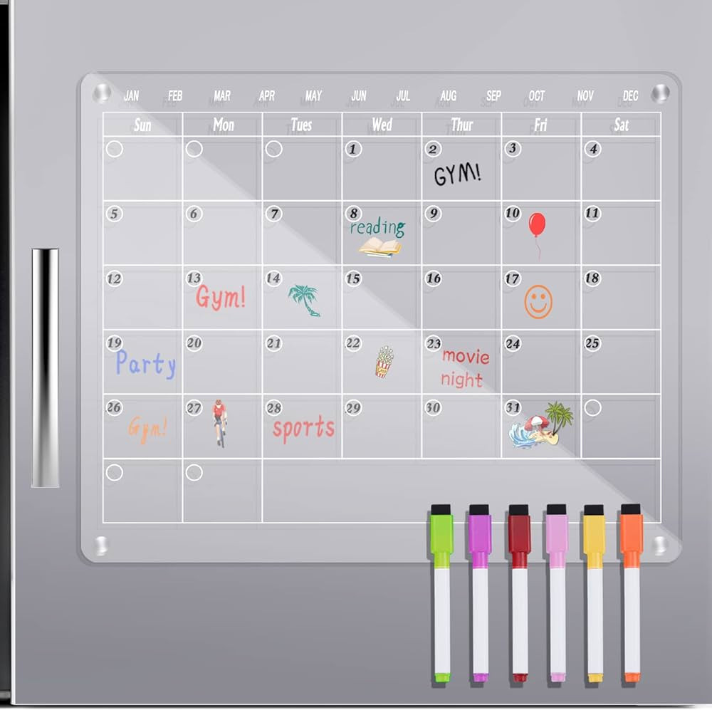 Acrylic Magnetic Calendar for Fridge Set - 17 x 14 Inches Clear Dry Erase White Board Refrigerato... | Amazon (US)