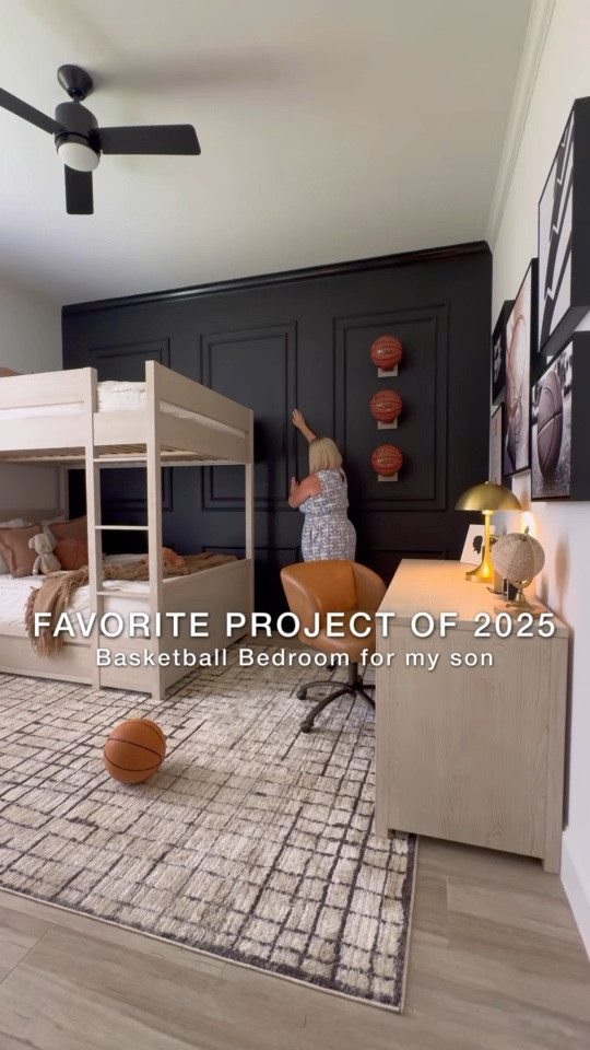 The project everyone loved in 2025 is my sons basketball bedroom makeover. 

Added a feature wall with wall trim & two coats of flat finish Sherwin Williams Tricorn Black paint.  Furniture is Pottery Barn Teen & artwork is from Minted. 


#LTKHome