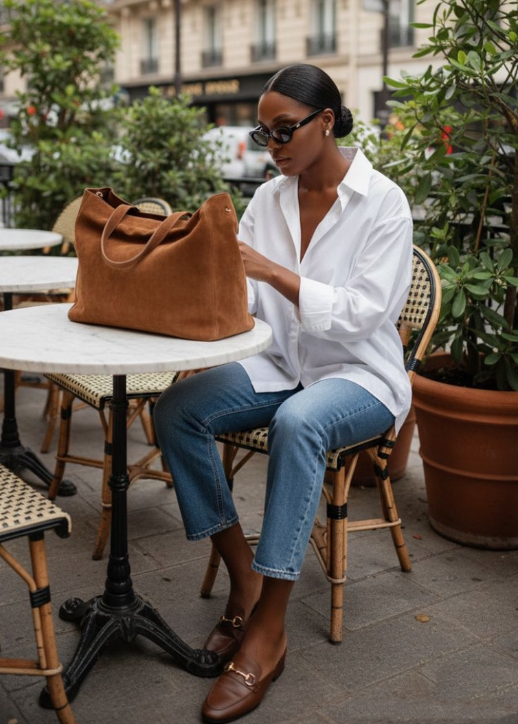 This effortless outfit pairs a crisp white button-down shirt with classic blue jeans and leather loafers for a timeless everyday look.
Neutral accessories and clean tailoring create a simple wardrobe formula that always feels polished, relaxed, and quietly elegant.  

 #LTKootd #LTKmomlife