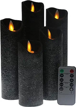 Amazon.com: Kitch Aroma Black flameless Candles, Battery Operated LED Pillar Candles with Moving ... | Amazon (US)