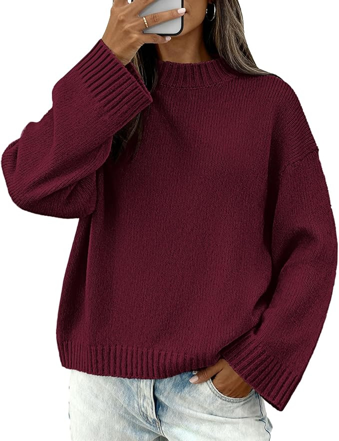 BTFBM Fall Sweaters for Women Crewneck Loose Winter Outfits | Long Sleeve Pullover, Ribbed Knit S... | Amazon (US)