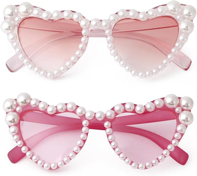 Heart Shaped Sunglasses Pearl Sunglasses Cat Eye Bling Sun Glasses UV400 Protection | Amazon (US)