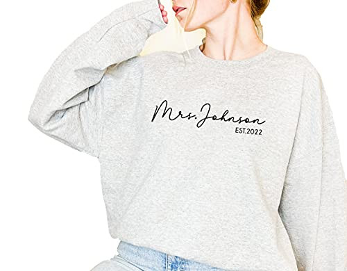 Mrs Sweatshirt - Custom Mrs Sweatshirt - New Mrs - Honeymoon Pajamas - Wedding Gift - Future Mrs.... | Amazon (US)