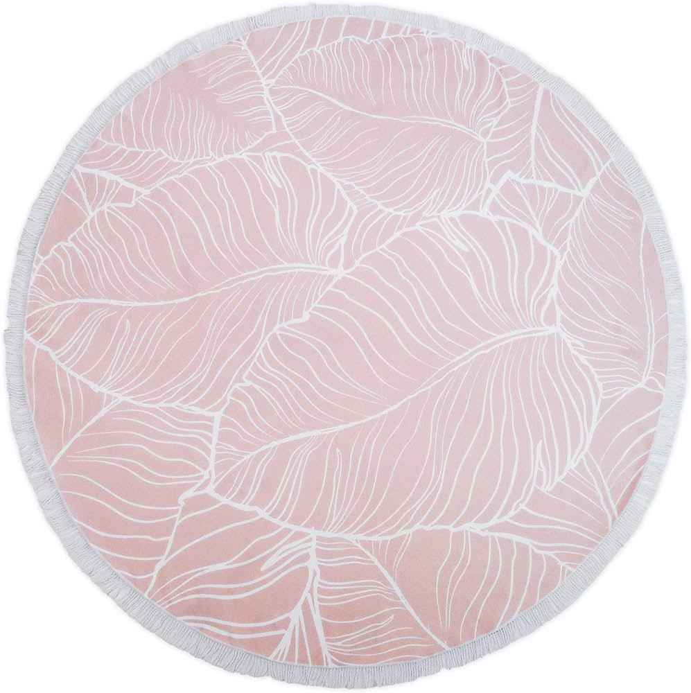 huai Round Beach Towel - Large Pink Palm Design, Perfect for Honeymoon, Bachelorette Party, Bride... | Amazon (US)