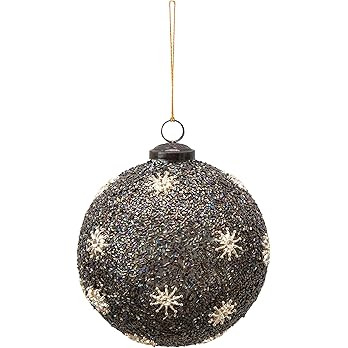 Creative Co-Op 5" Round Bead Ball w/Snowflakes & Glass Glitter, Iridescent Brown & Gold Color Gla... | Amazon (US)
