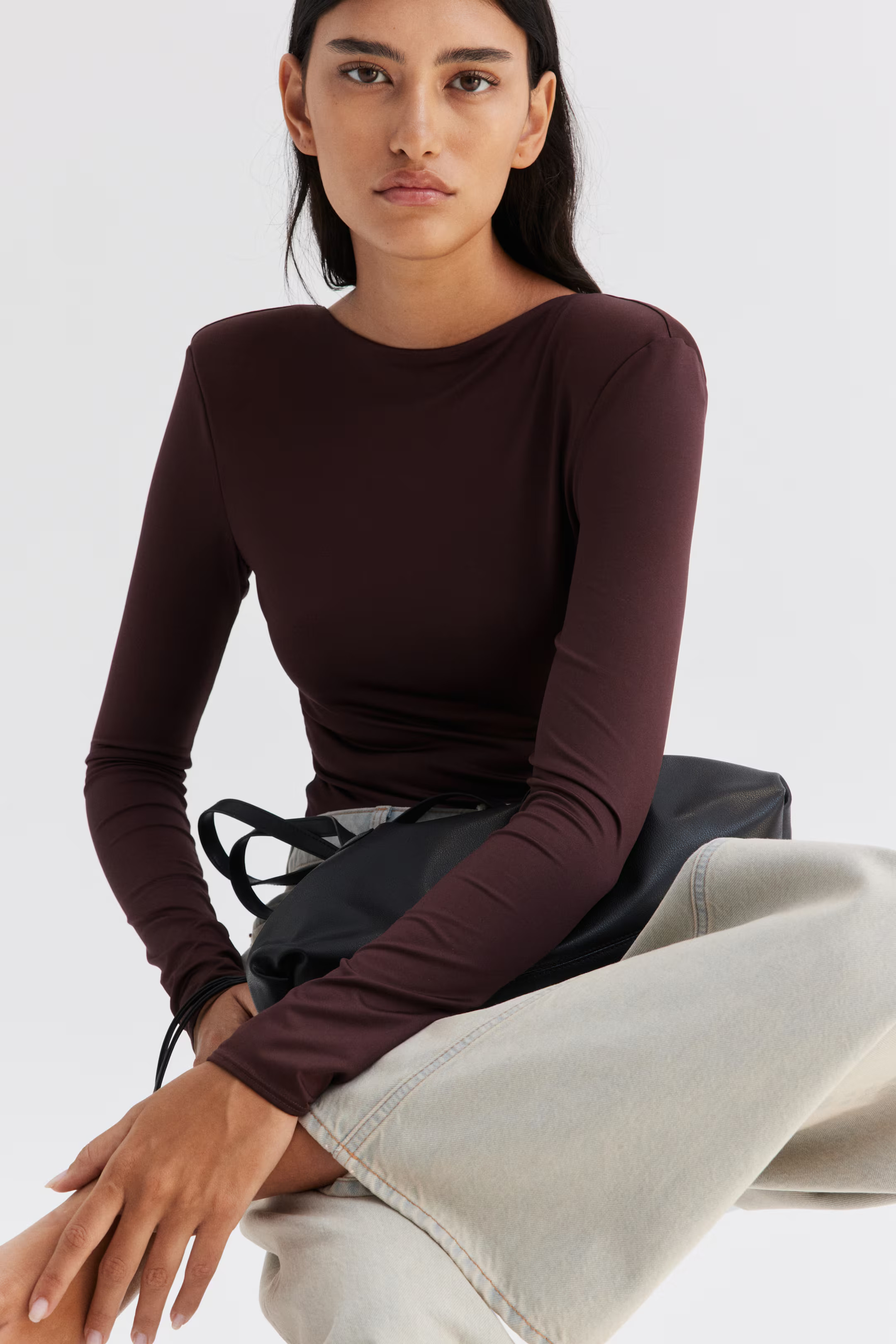 Shoulder-pad low-back body - Burgundy - Ladies | H&M GB | H&M (UK, MY, IN, SG, PH, TW, HK)