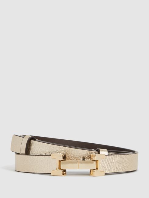 Reiss Gold Hayley Leather Square Hinge Belt | Reiss US