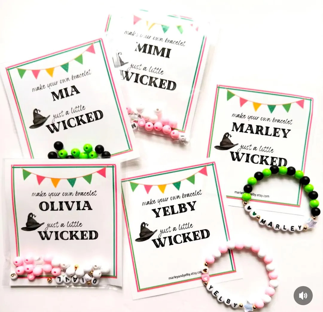 WICKED MOVIE Inspired. Bracelet Making Kit, Kids Birthday Party Activity, Custom Name Stretch Bra... | Etsy (US)