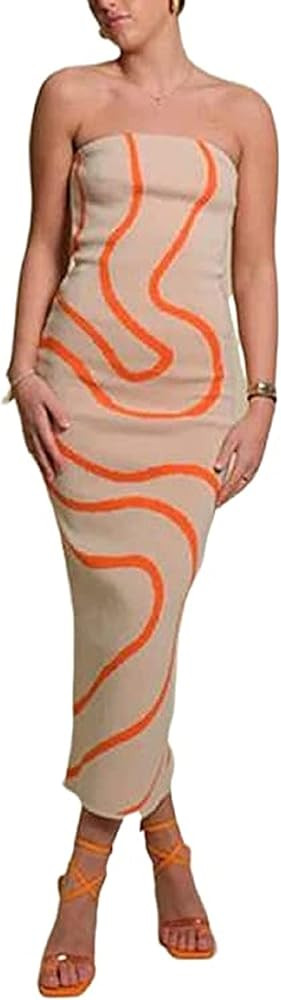 Faretumiya Chic Tube Maxi Dress Women Strapless Low Cut Backless Skinny Long Dress Going Out Form... | Amazon (US)