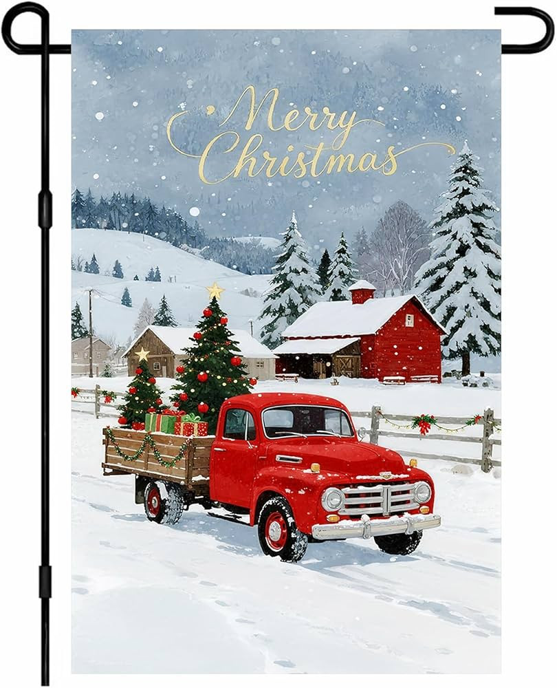 IVN Merry Christmas Garden Flag12x18 Inch Double Sided Farm Red Truck Carrying Christmas Tree Chr... | Amazon (US)