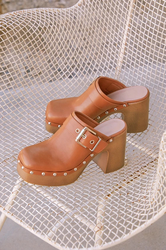 Adwen Camel Studded Platform Clogs | Lulus (US)