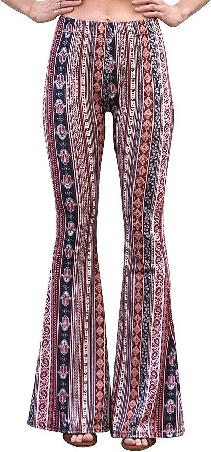 Daisy Del Sol High Waist Gypsy Comfy Yoga Ethnic Tribal Stretch Palazzo 70s Bell Bottom Fit to Fl... | Amazon (US)