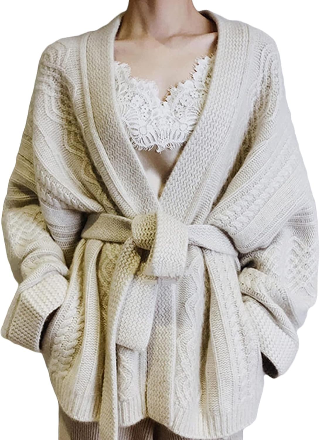 Womens Open Front Long Sleeve Chunky Knit Slouchy Knitted Oversized Pockets Loose Cardigan Sweate... | Amazon (US)