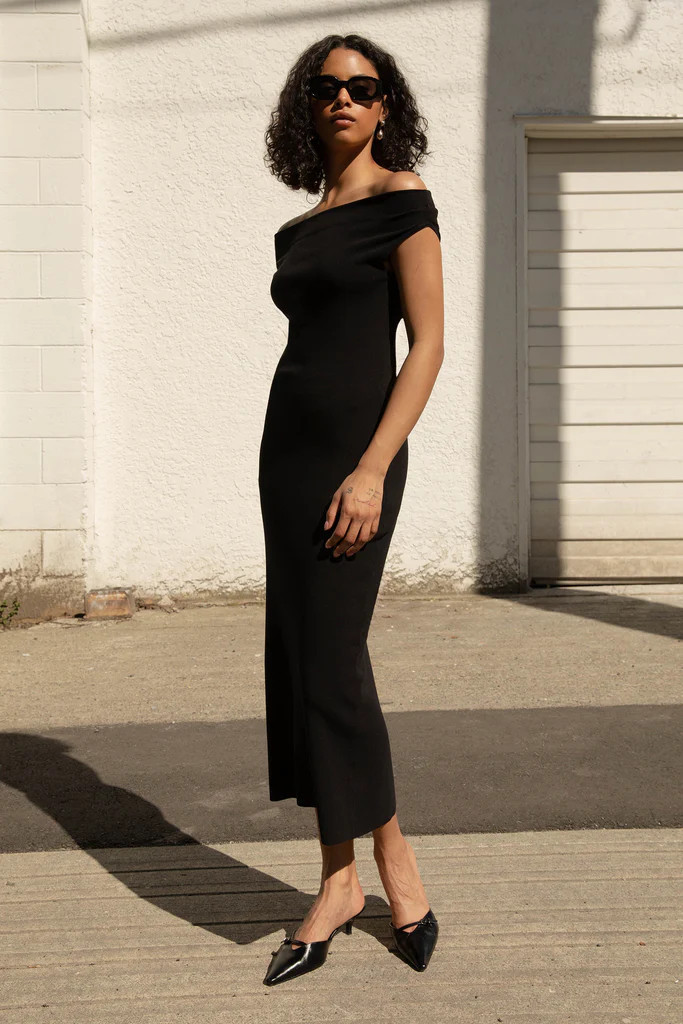 COWL NECKLINE OFF SHOULDER MIDI DRESS | OAK + FORT