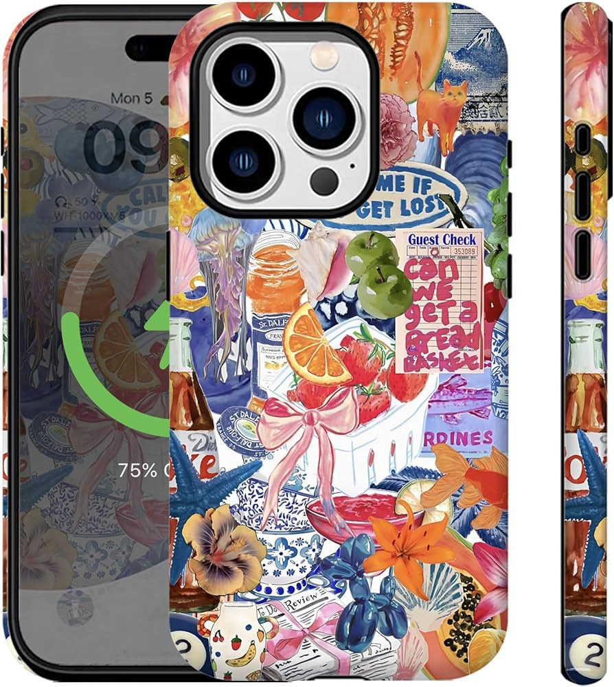 Compatible for iPhone 15 Pro Max Case Vintage Blue Collage Y2K European Summer Flowers Bow Cute A... | Amazon (US)