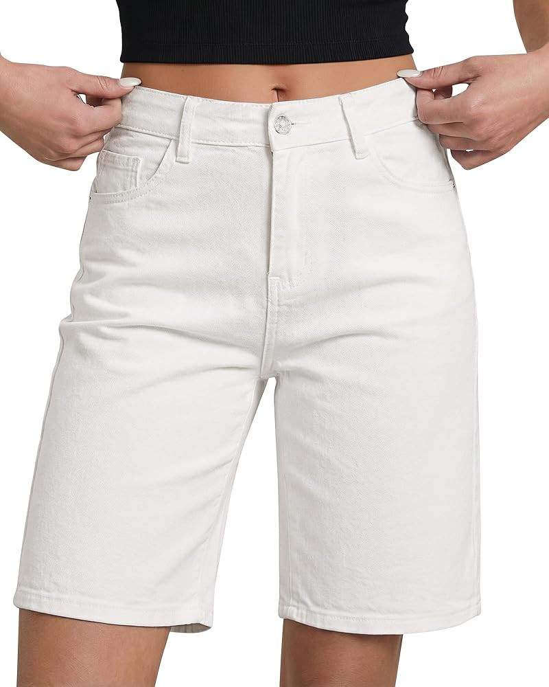LookbookStore Bermuda Shorts for Women High Waisted Classic Casual Long Jean Shorts Stretchy Deni... | Amazon (US)