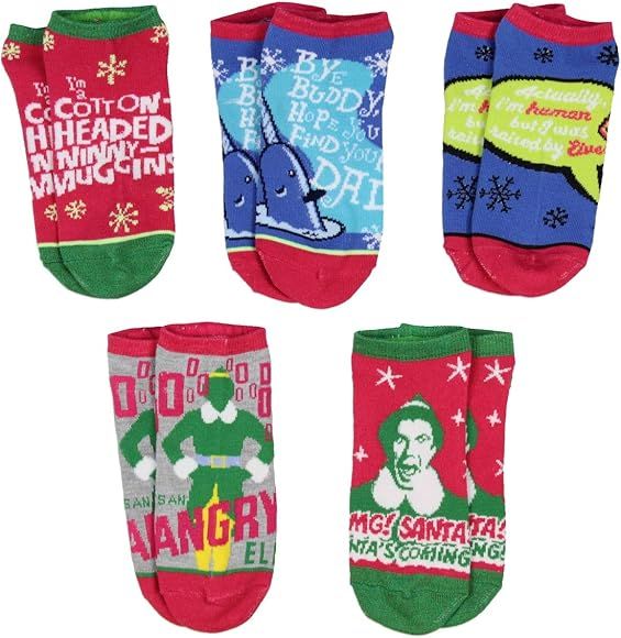 Elf The Movie Buddy The Elf Sayings 5 Pairs Of Mix And Match No Show Ankle Socks For Women | Amazon (US)