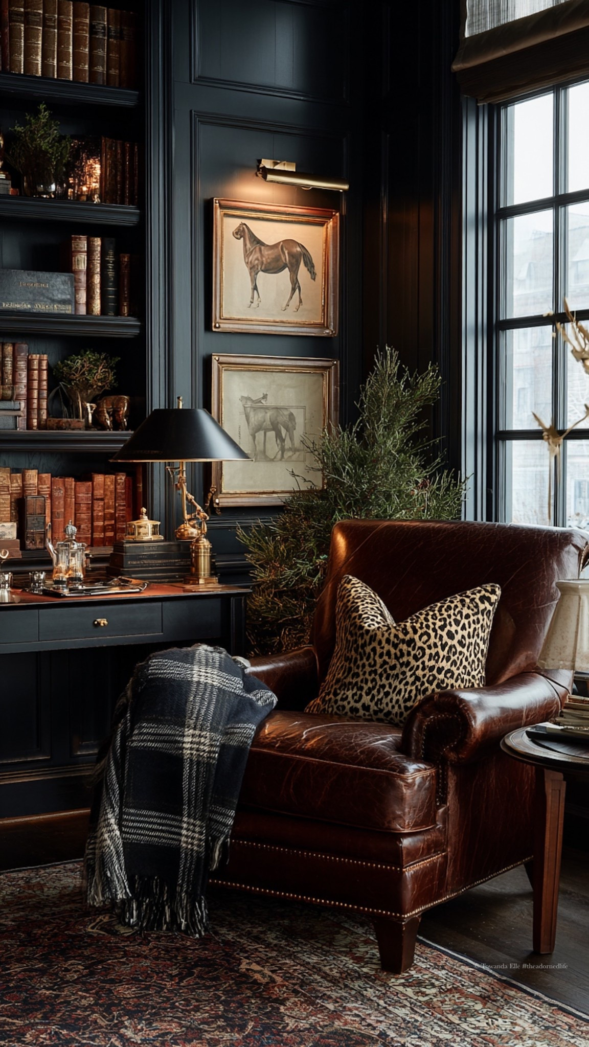 Moody Ralph Lauren home decor look for a study with a little Christmas style! Leather, plaid, and brass accents. 

#LTKHoliday #LTKSeasonal #LTKHome