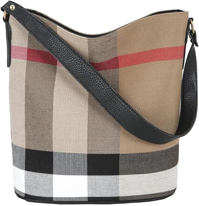 Tote Bag for Women Designer Handbags Plaid Womens Purses and Bucket bag Canvas tote handbags blac... | Amazon (US)