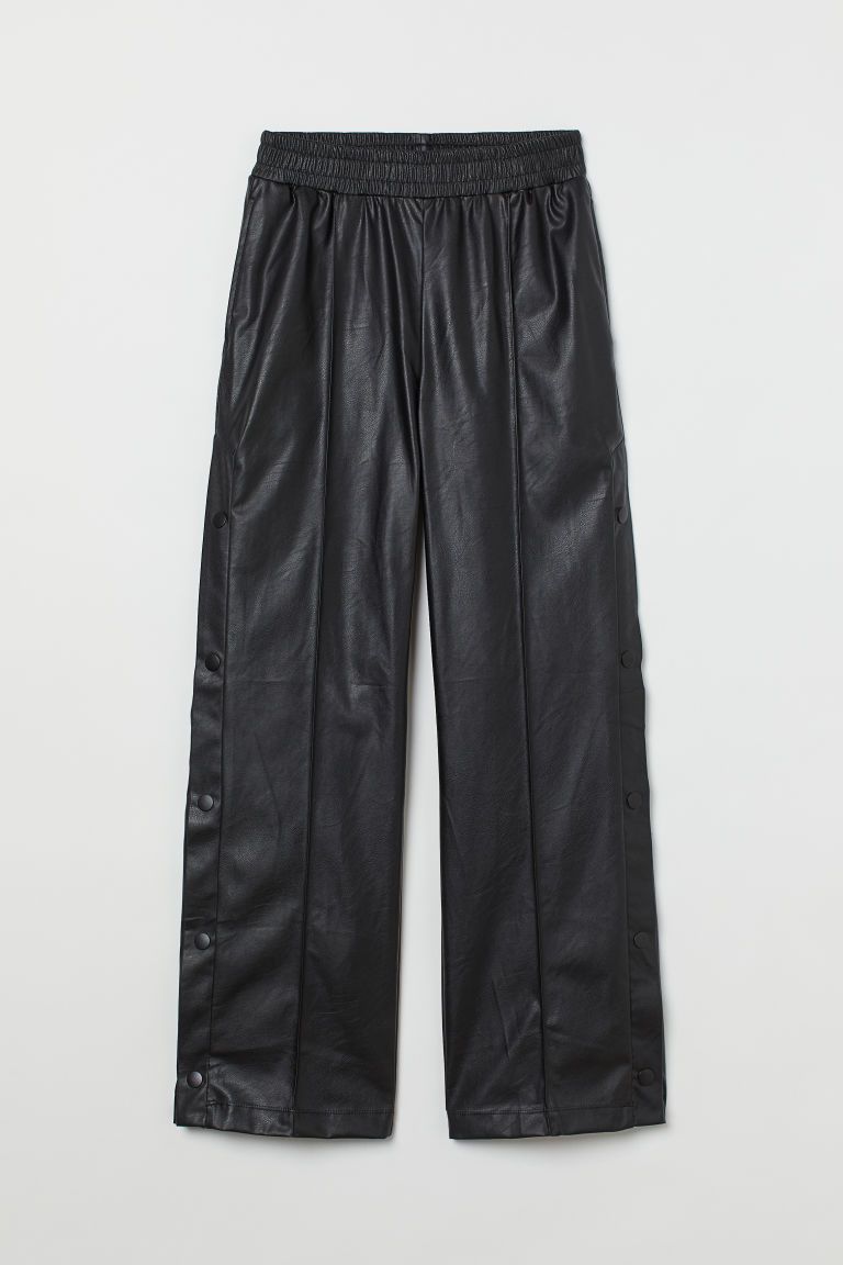 H & M - Wide-leg Faux Leather Pants - Black | H&M (US + CA)