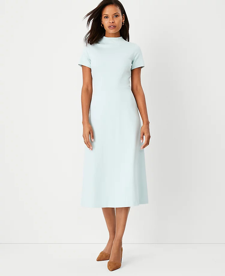 Mock Neck Flare Dress | Ann Taylor (US)