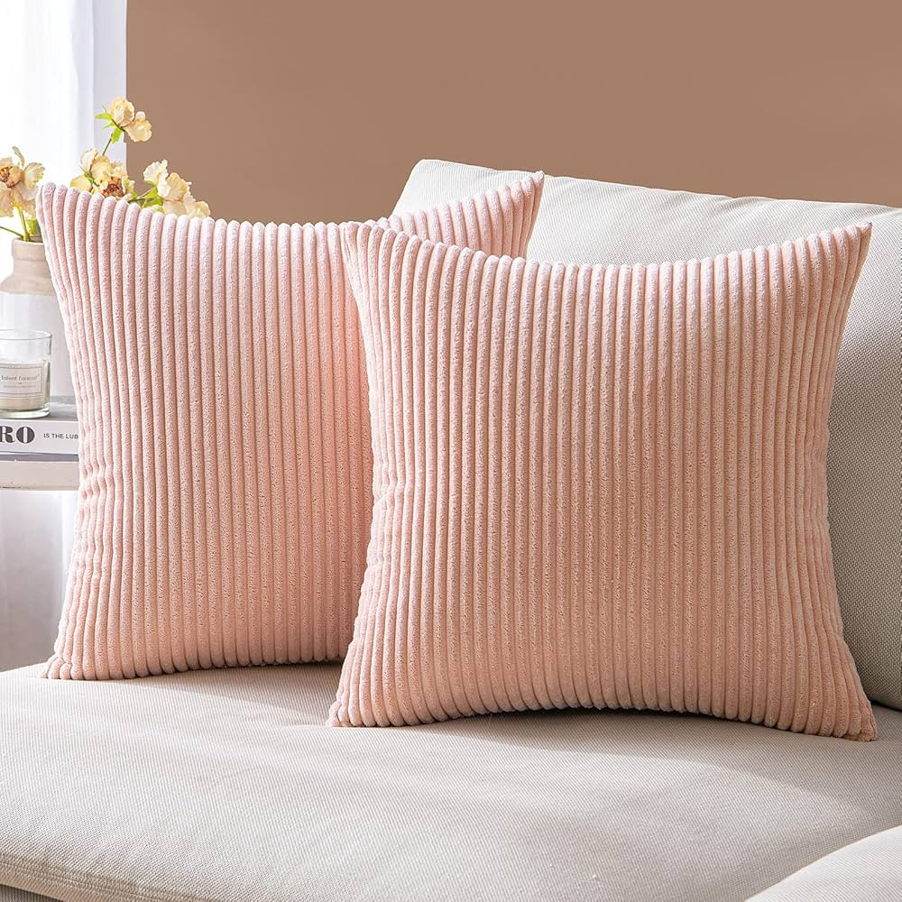 Woaboy Pack of 2 Corduroy Pillow Covers 20x20 Super Soft Boho Striped Pillow Covers Pink Decorati... | Amazon (US)