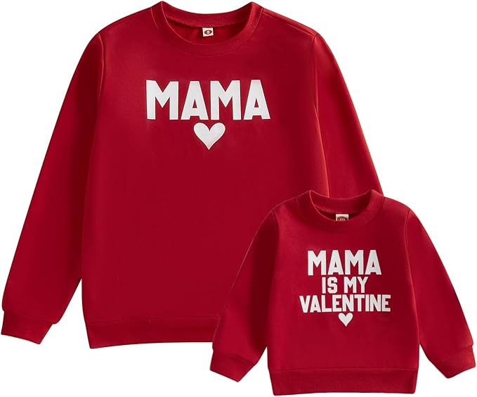 Mommy and Me Valentines Day Outfit Long Sleeve Crewneck Sweatshirt Pullover Family Matching Shirt... | Amazon (US)
