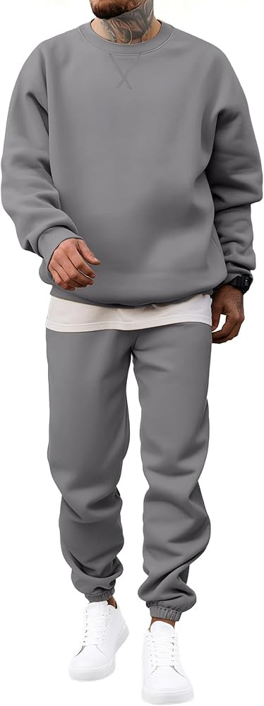 JMIERR Men's 2 Piece Outfits Crew Neck Sweatshirt Tracksuit & Joggers Sweatpants Sweatsuit Set | Amazon (US)