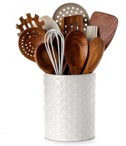 Nucookery 6.4'' Utensil Holder - Ceramic Utensil Holder for Kitchen Counter, Large Capacity Countertop Storage, Farmhouse Style Utensil Crock Organizer for Spoons, Spatulas & Cooking Tools | Amazon (US)