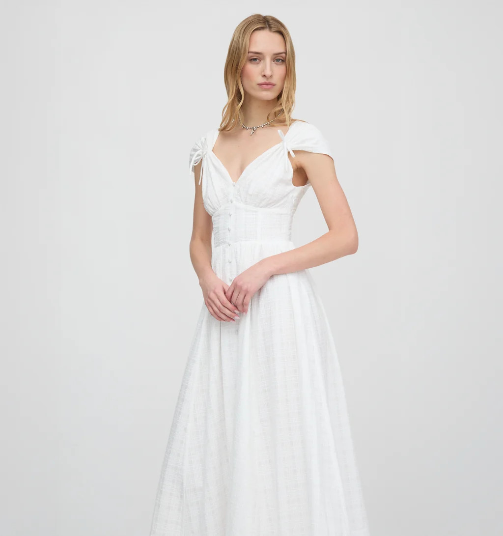 The Lucille Dress - White Crinkle Check | Hill House Home US