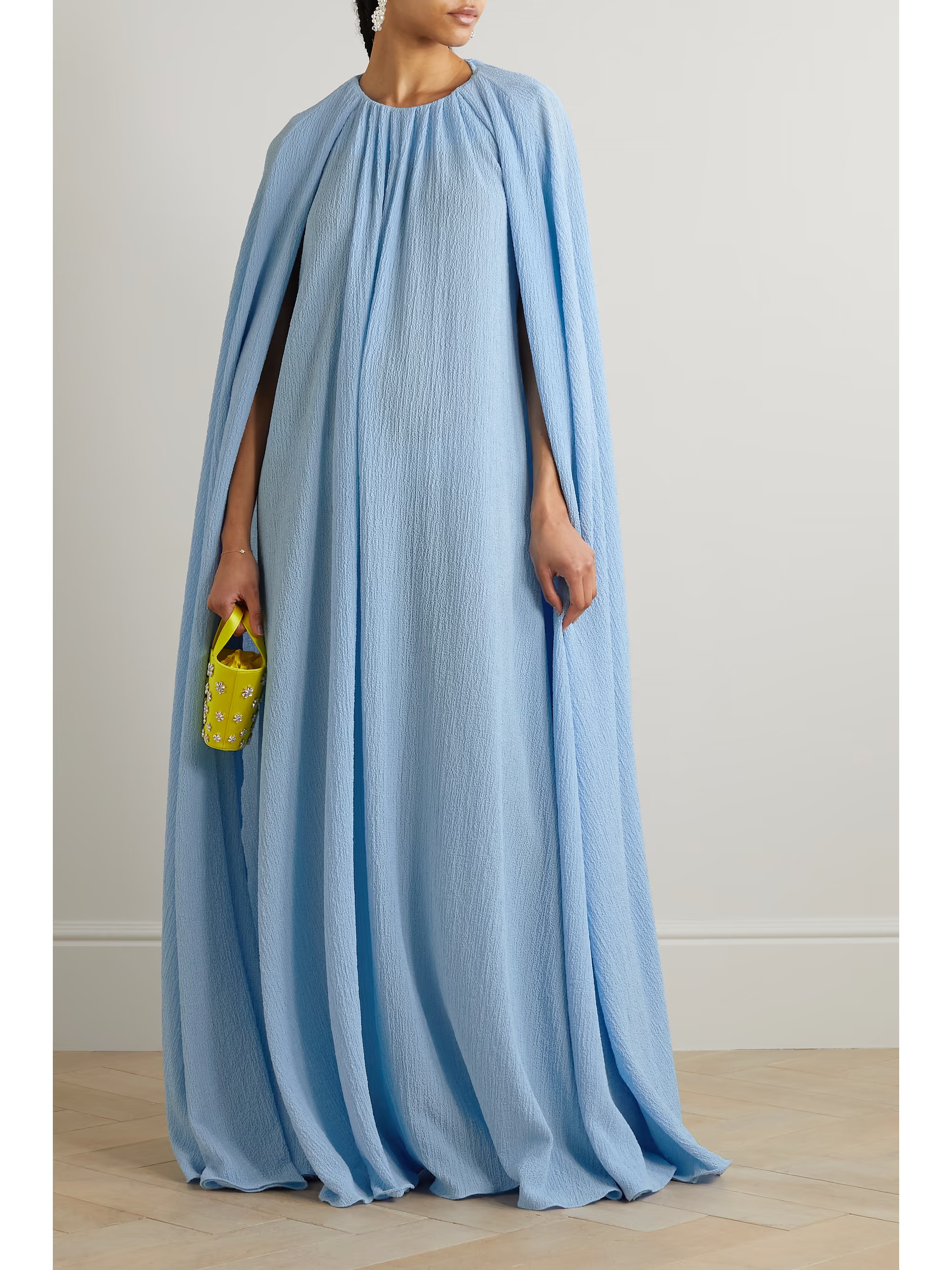 Liv cape-effect seersucker gown | NET-A-PORTER (US)