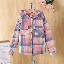 Girls Flannel Plaid Hooded Lined Overshirt, Autumn Winter | SHEIN