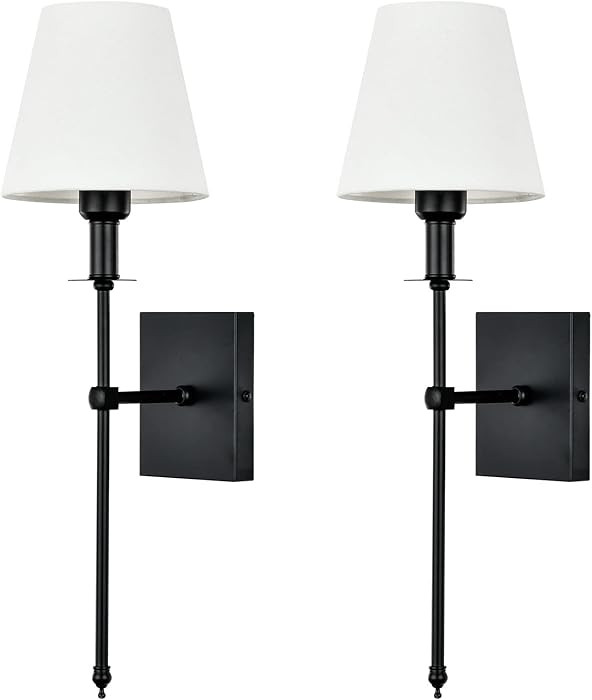 Pauwer Slim Wall Sconce Set of 2 White Fabric Shades Wall Sconce Hardwired Indoor Wall Light Colu... | Amazon (US)