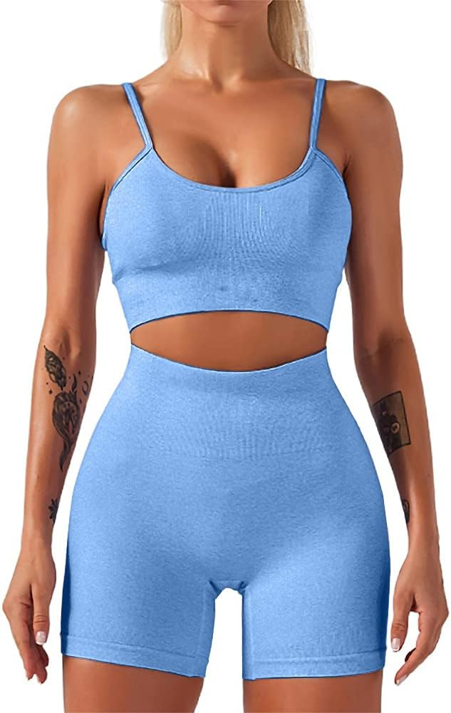 HANERDUN 2 Piece Workout Set for Women Outfit Gym High Waist Leggings with Sport Bra | Amazon (US)