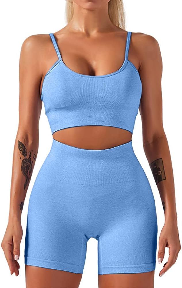 HANERDUN 2 Piece Workout Set for Women Outfit Gym High Waist Leggings with Sport Bra | Amazon (US)