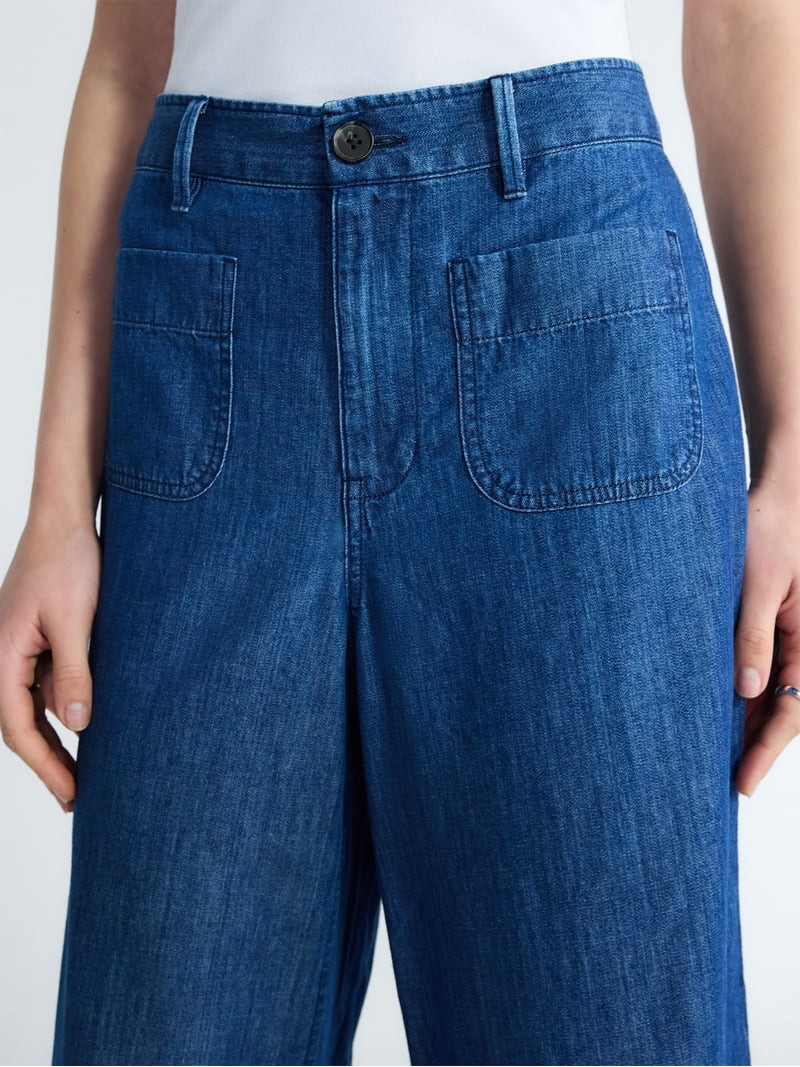 Free Assembly Women's and Women's Plus Wide Leg Cropped Pants with Patch Pockets, 26" Inseam, Siz... | Walmart (US)