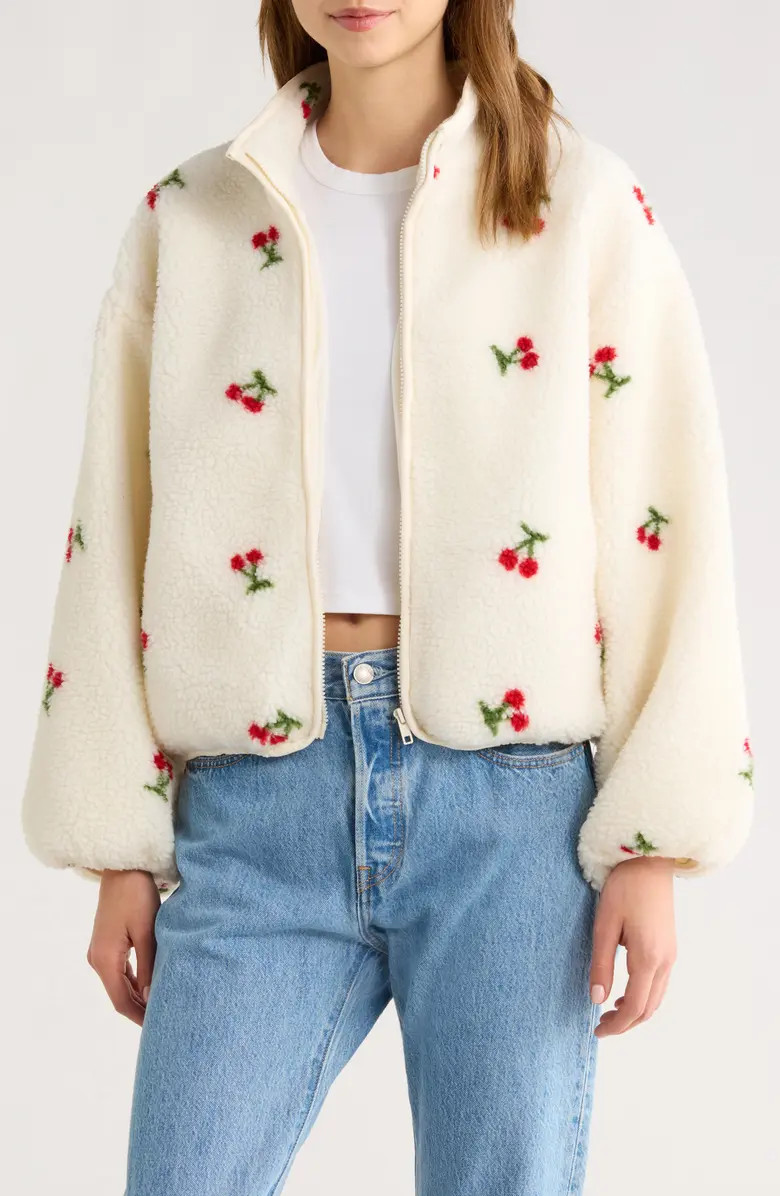 All in Favor Cherry Print High Pile Fleece Jacket | Nordstrom | Nordstrom