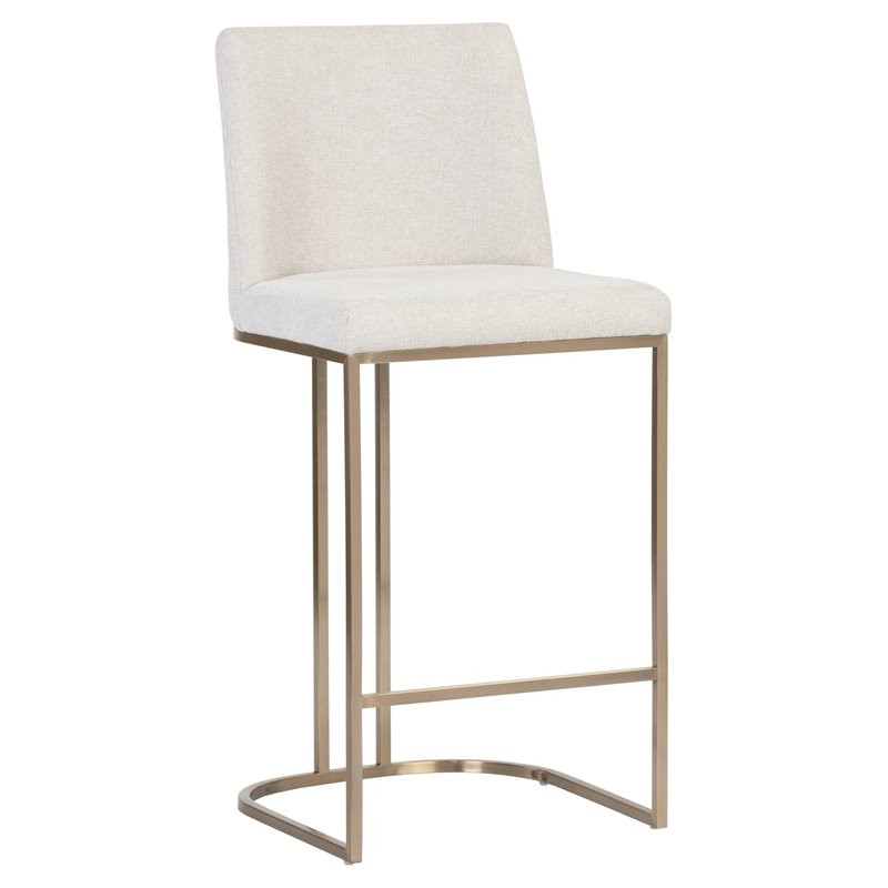 Sunpan Rayla 26" Modern Fabric Counter Stool in Cream/Antique Brass | Cymax