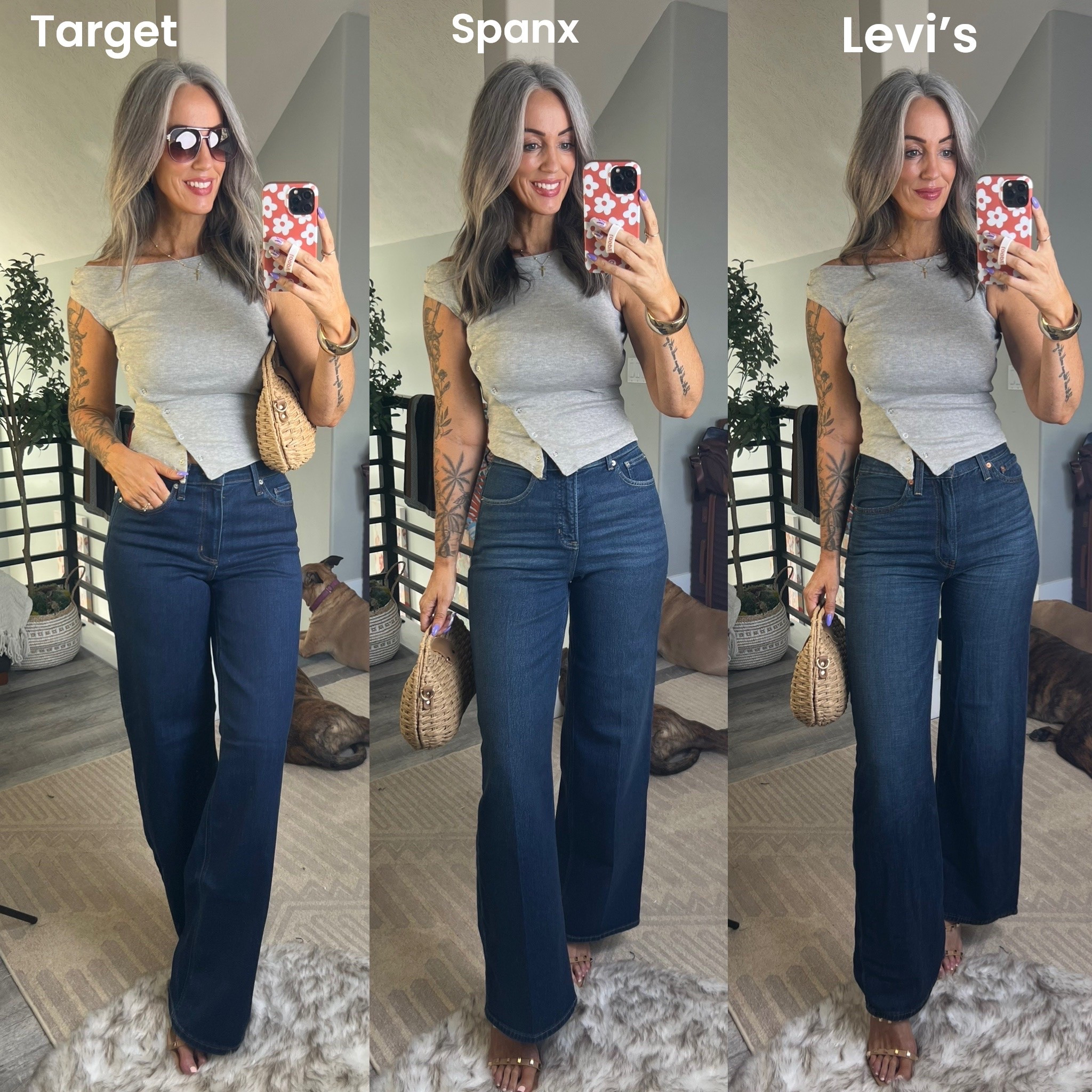 3 wide leg dark wash jeans! I’m 5’8, 140 lbs wearing Target size 8 tall, Spanx size Sm regular, Levi’s size 27 regular.

#LTKootd #LTKOver40 #LTKTall