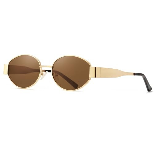 Retro Oval Sunglasses for Womens Men Brown Lenses Sunglasses Uv400 Trendy Sunglasses Protective Fashion Classic Tone Light Brown Sunglasses for Women Gold Frame Brown Shades for Women | Amazon (US)