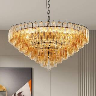 37 in. 14-Light Black Round Chandelier, Pendant Lighting Fixture with Tiered Smoke Glass Tubes for Dining Room | The Home Depot