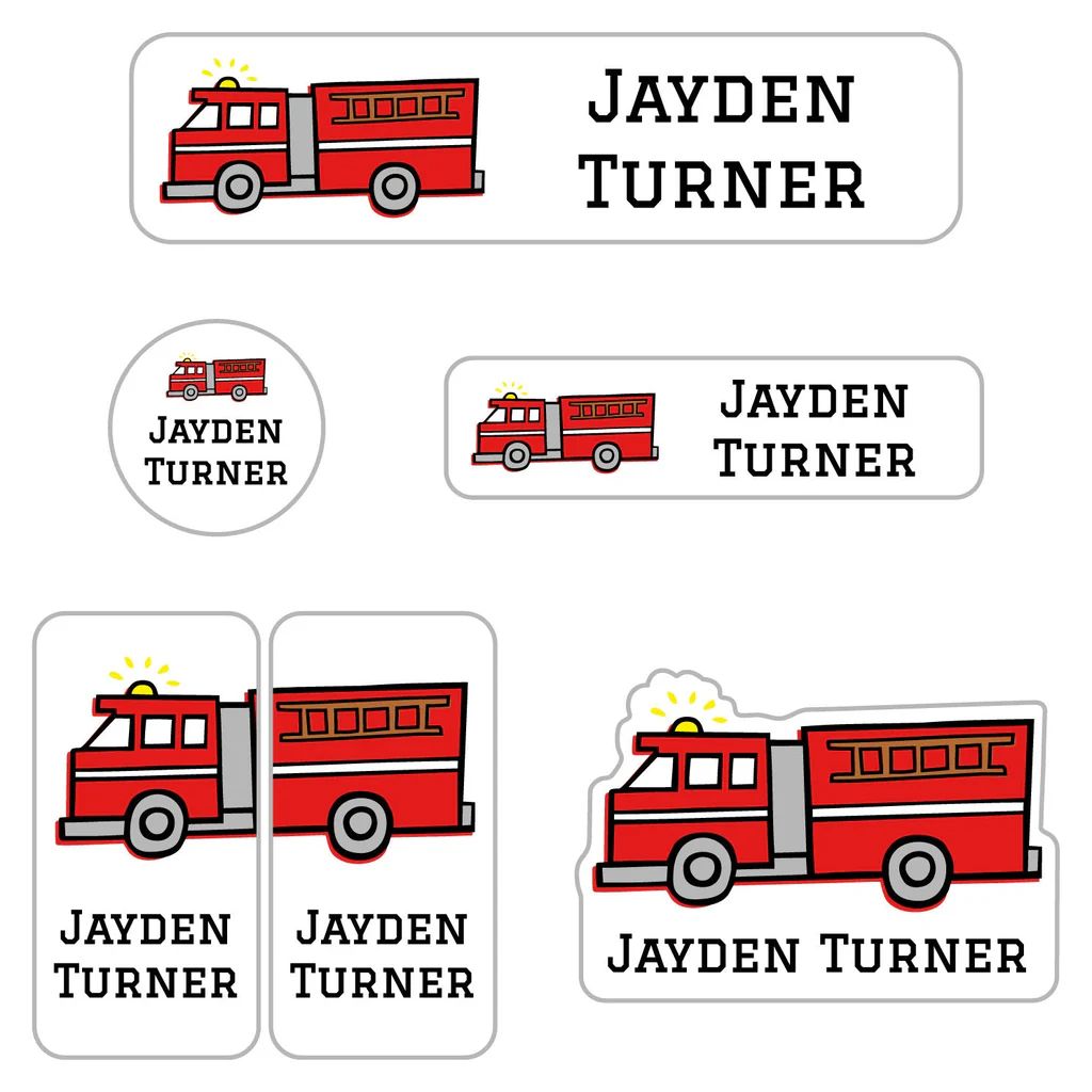 Fire Truck Daycare Labels Pack | Name Bubbles