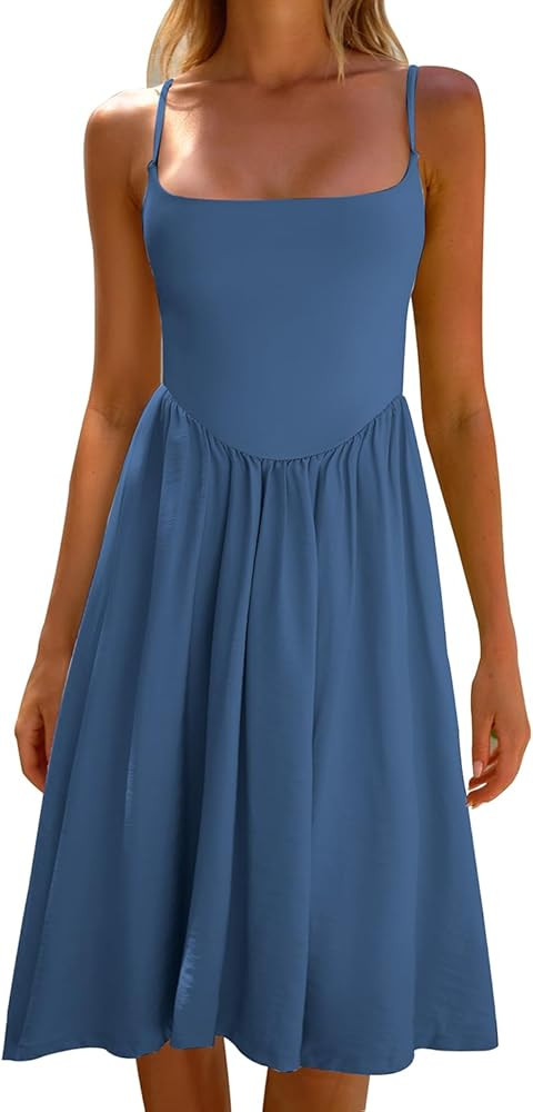 CHYRII Women Fashion Summer 2025 Spaghetti Straps Sleeveless Casual A-Line Midi Dresses Sundress | Amazon (US)