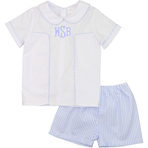 Blue And White Seersucker Short Set  - Shipping Mid March | Cecil and Lou