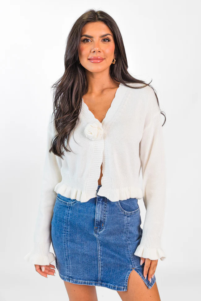 Rosie Posie Ivory Rosette Cardigan | Pink Lily