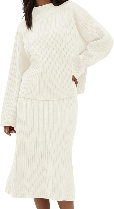 CHYRII Womens Fashion Two Piece Outfits Mock Neck Oversized Sweater Tops Skirt Sets Sweater Dress... | Amazon (US)