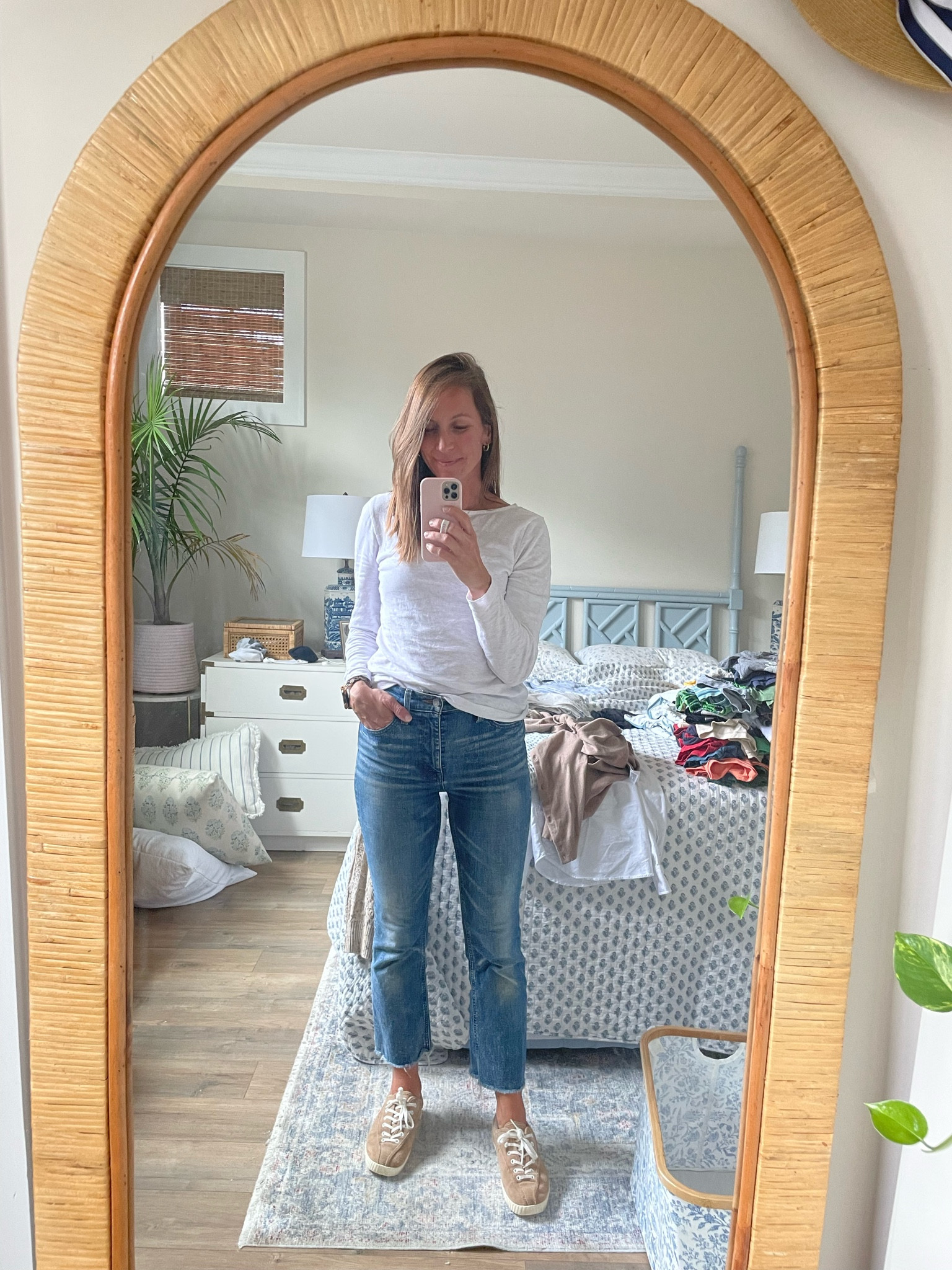 Size up a size in this shirt! It’s a great boatneck and I have it in 3 colors 